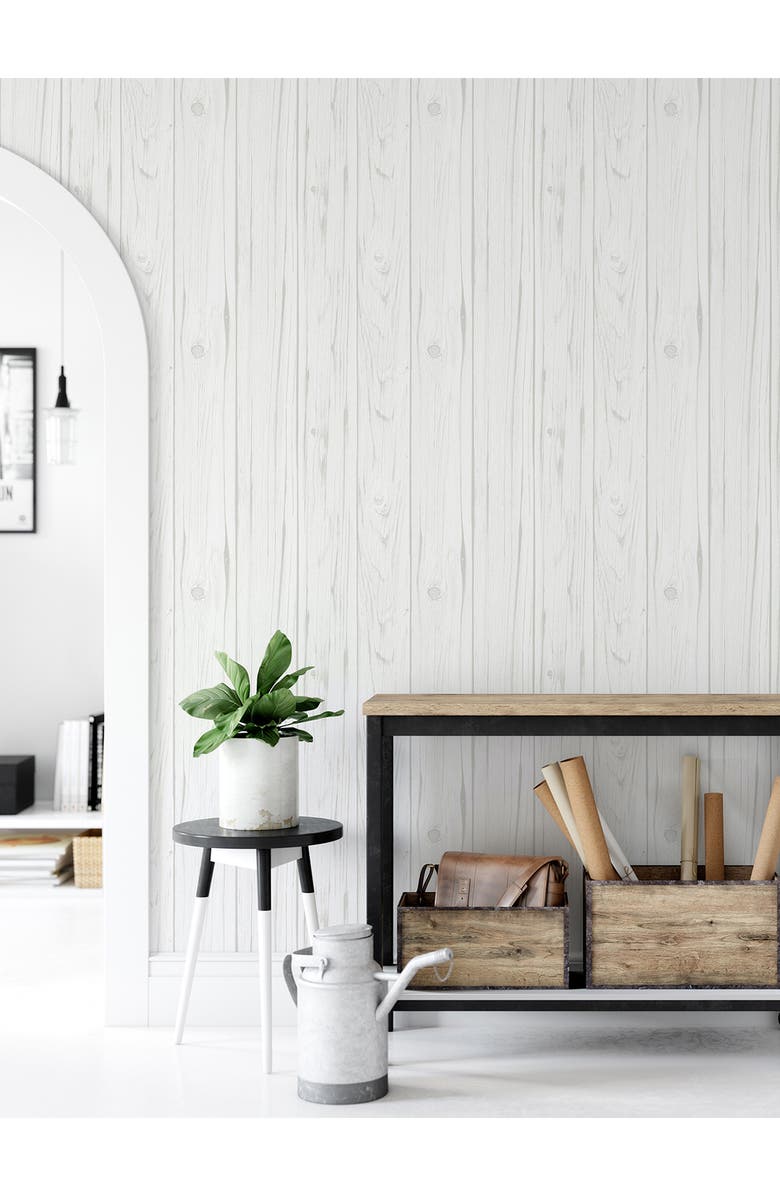 Wallpops White Barn Wood Peel & Stick Wallpaper, Alternate, color, White
