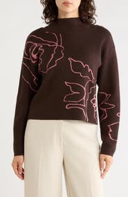 T Tahari Mock Neck Jacquard Sweater