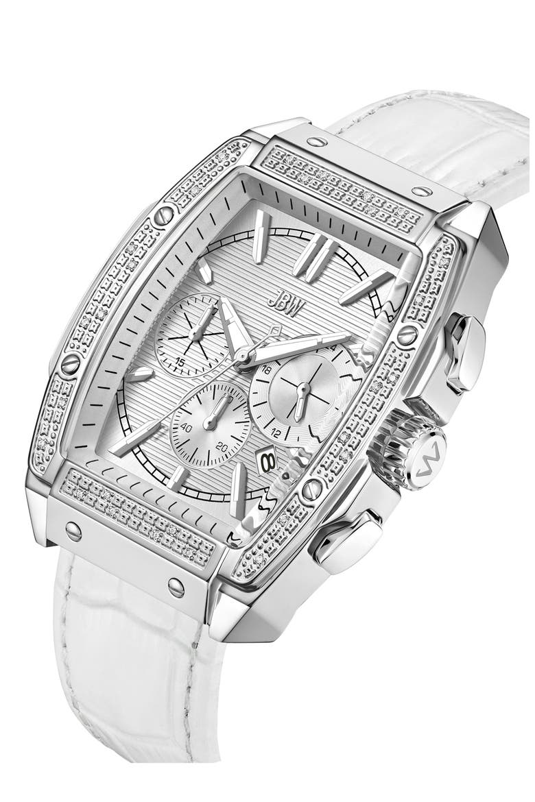 Echelon Diamond Chronograph Croc Embossed Leather Strap Watch, 41mm, Alternate, color, STAINLESS STEEL