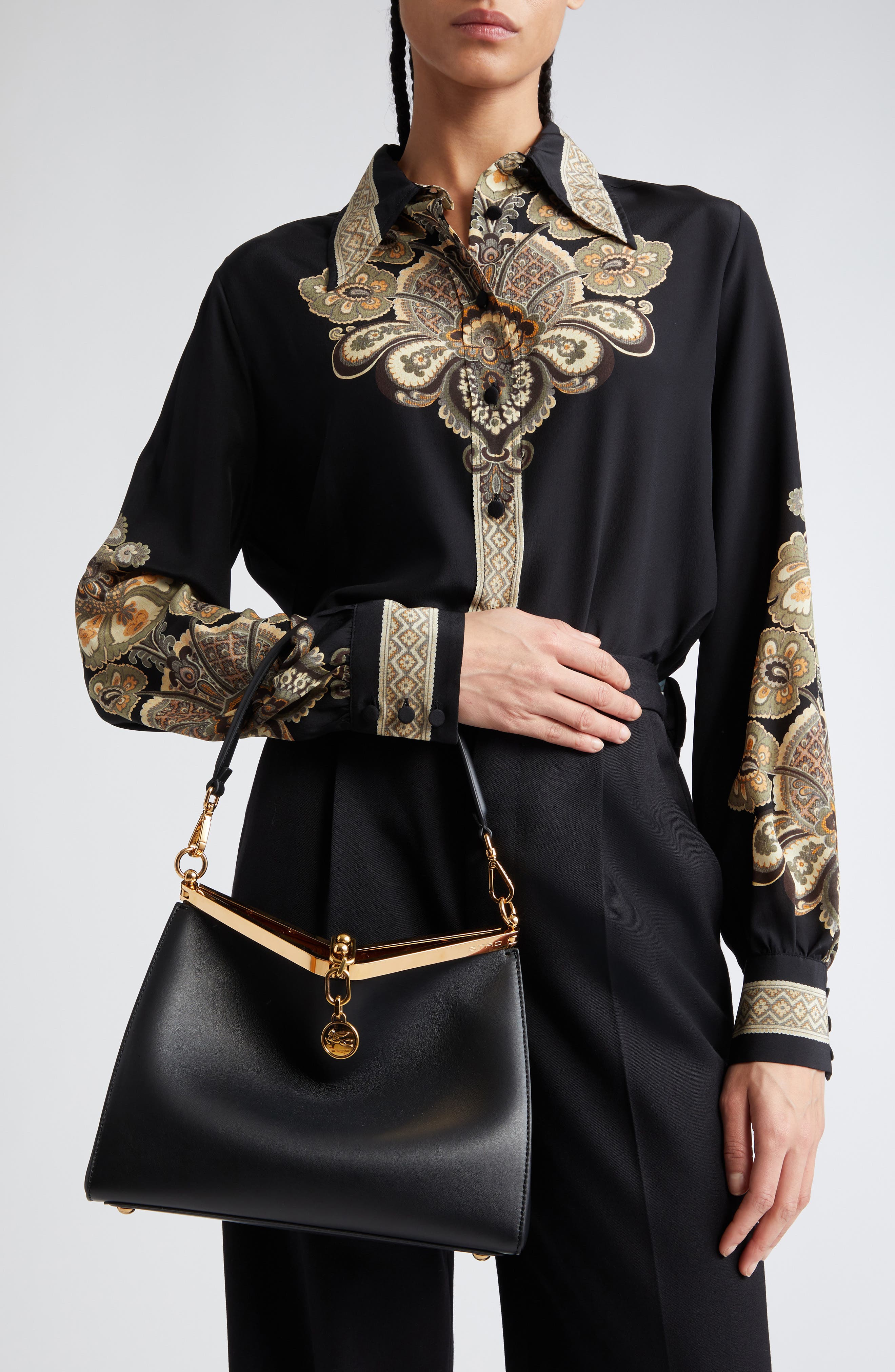 Etro Medium Vela Shoulder Bag, Alternate, color, Black