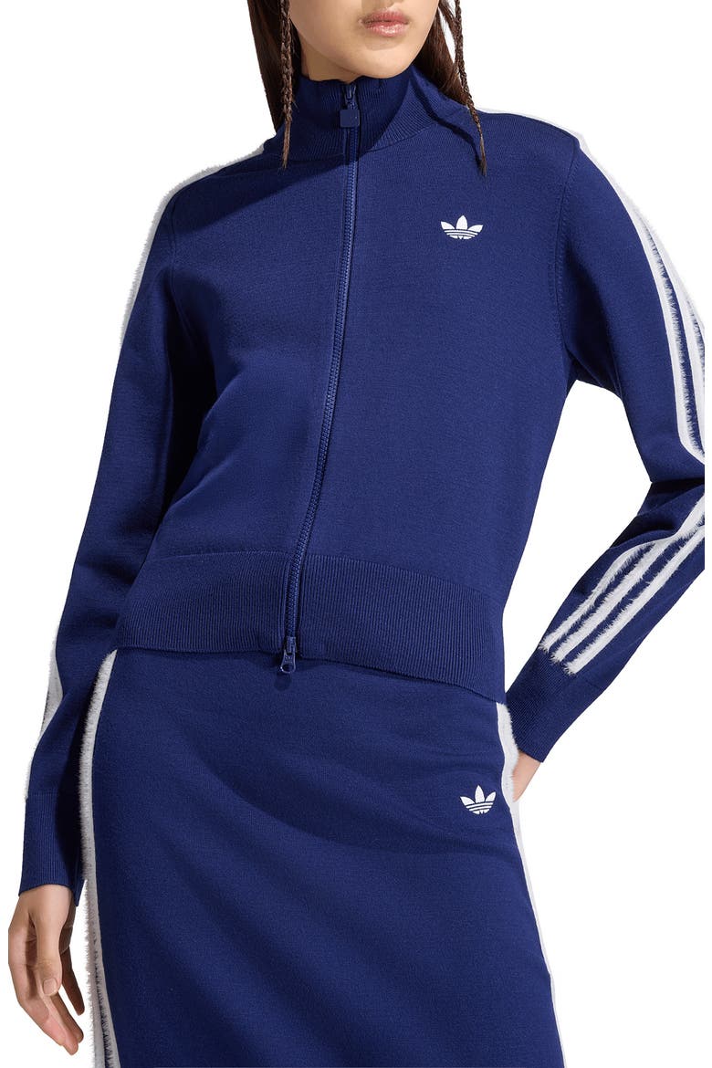 Striped Knit Track Jacket, Main, color, DARK BLUE/ WHITE