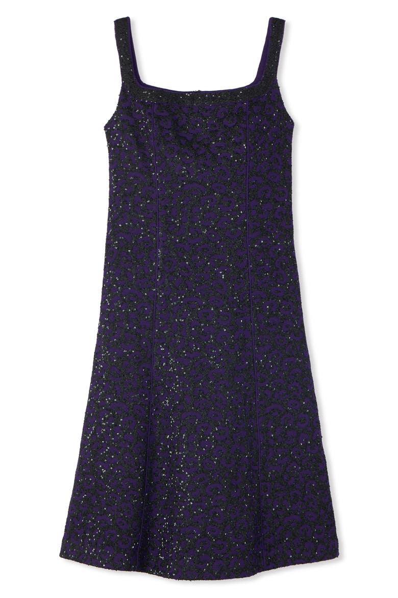 Sequin Leopard Jacquard A-Line Dress, Alternate, color, PURPLE