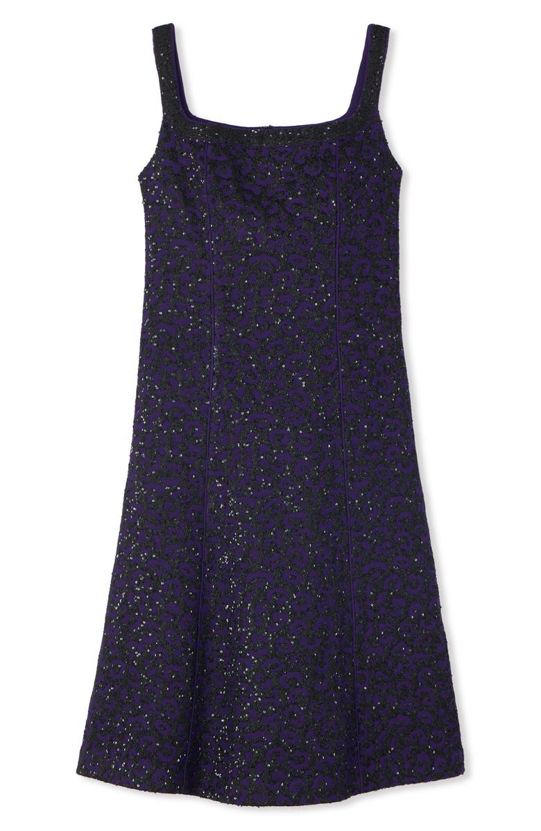 ST. JOHN Sequin Leopard Jacquard A-Line Dress, Alternate, color, Purple