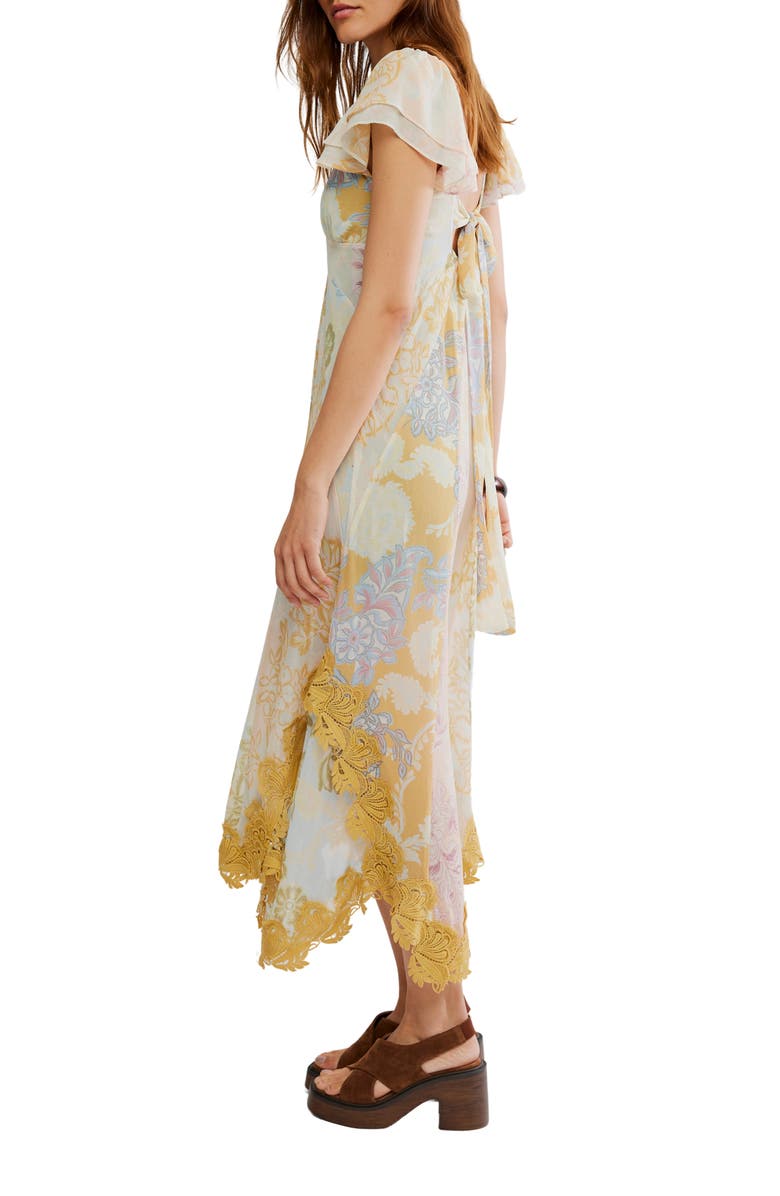 Free People Bali Aurora Flutter Sleeve Midi Dress, Alternate, color, Soft Combo