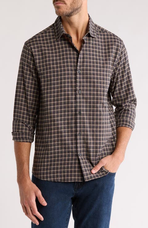 Ned Mini Check Print Long Sleeve Button-Up Shirt