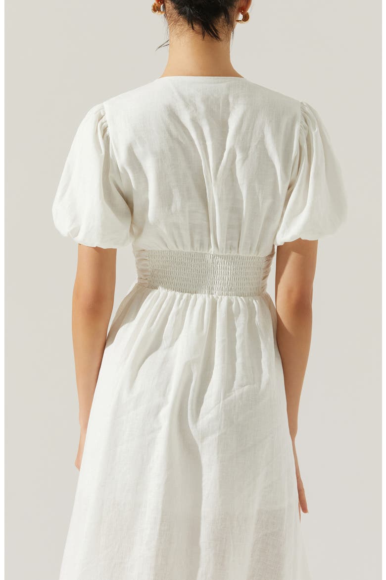 Citrine Bow Linen & Cotton Midi Dress, Alternate, color, WHITE