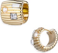 NORDSTROM RACK Luxe Stone Ribbed Huggie Hoop Earrings