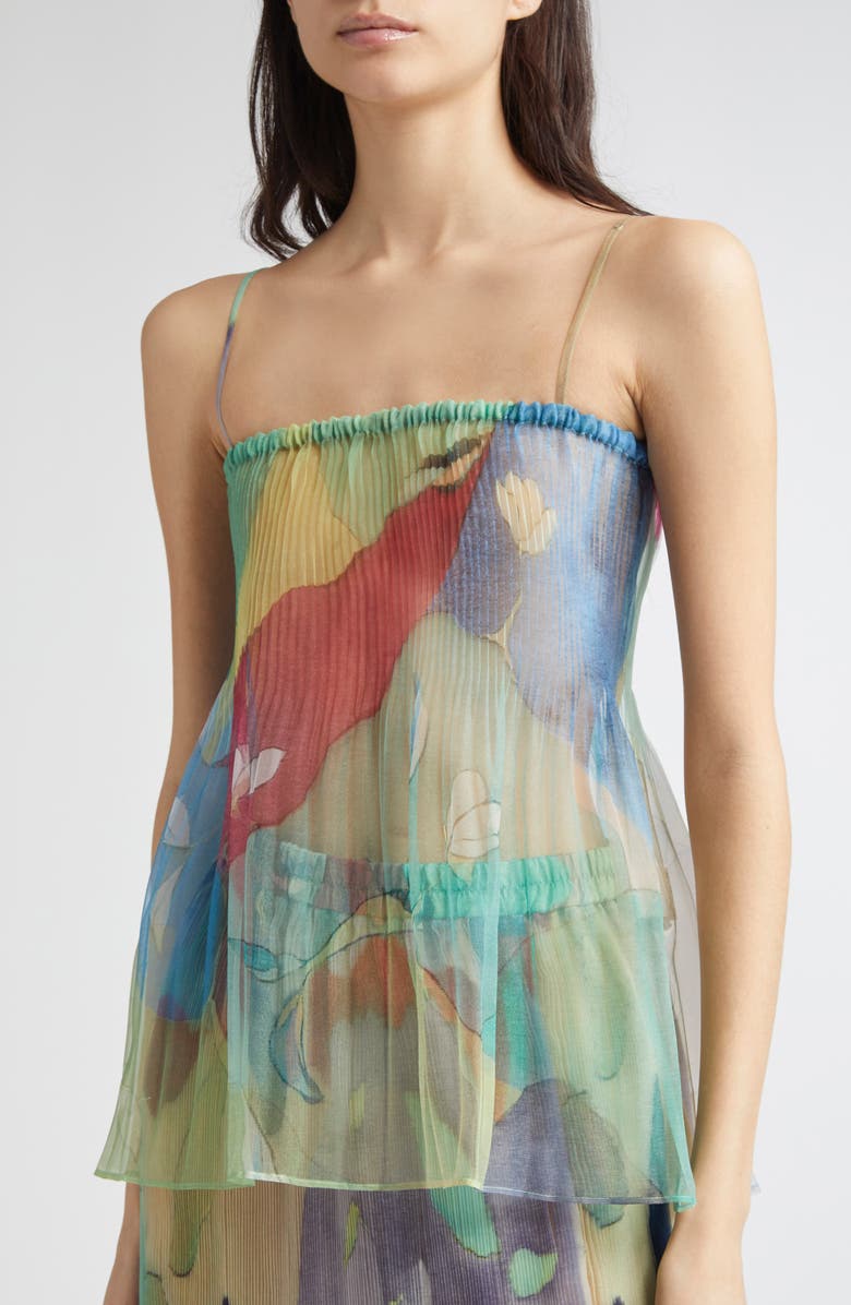 EENK Print Plissé Silk Organza Peplum Top, Alternate, color, Navy Multi