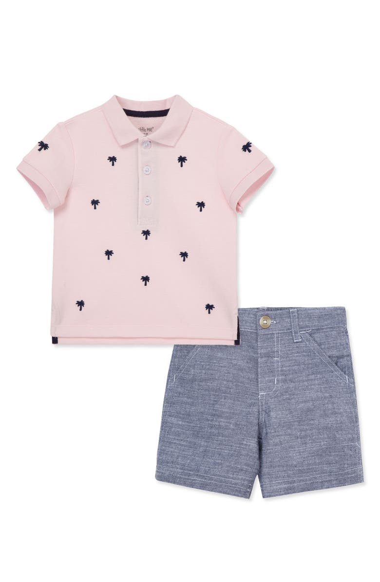 Little Me Palm Polo & Shorts Set, Main, color, 