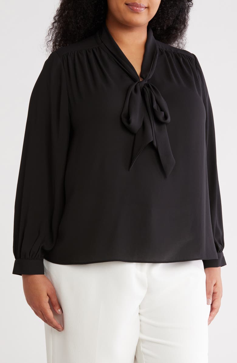 Gemma + Jane Tie Neck Long Sleeve Top, Main, color, Black