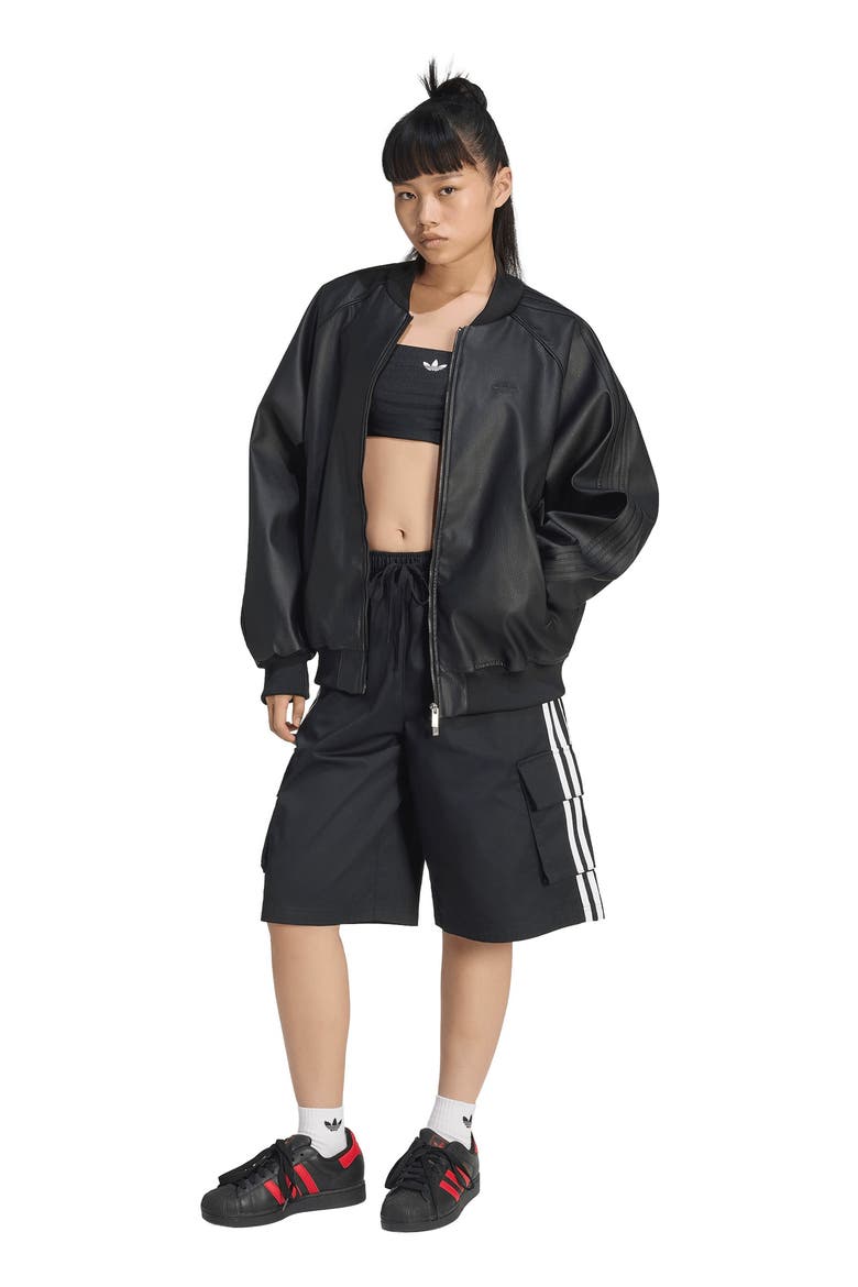 SST Faux Leather Track Jacket, Alternate, color, BLACK/ MAROON