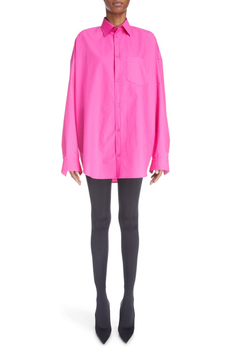 Balenciaga Oversize Cotton Poplin Button-Up Cocoon Shirt, Main, color, 