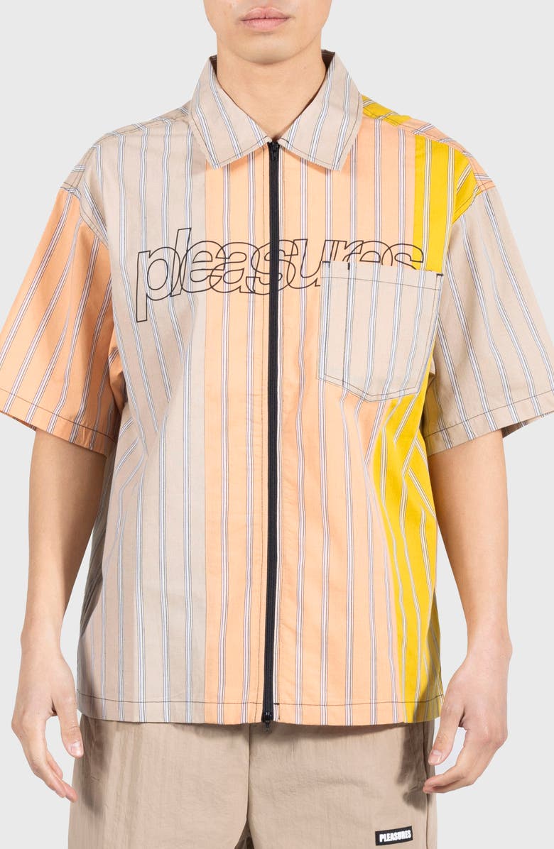 PLEASURES Garner Short Sleeve Zip-Up Shirt, Main, color, 