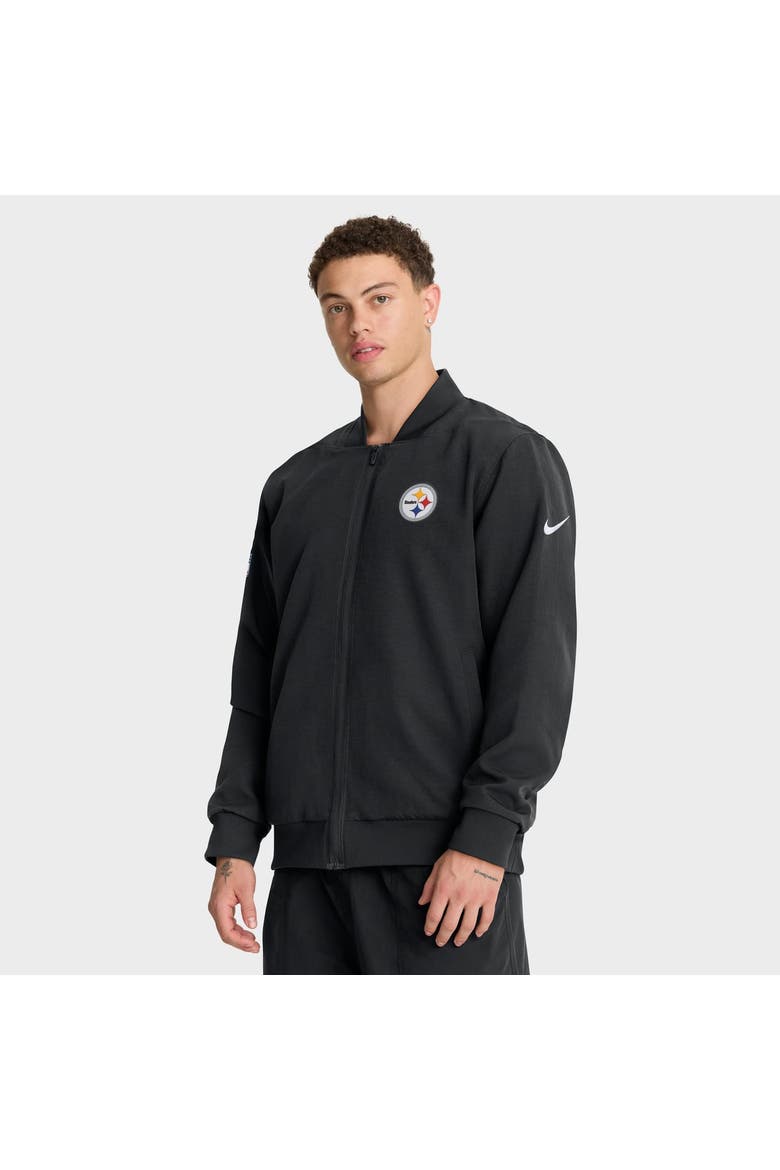Men's Nike Black Pittsburgh Steelers Sideline Powerful Blocking Full-Zip Dri-FIT Bomber Jacket, Main, color, Black