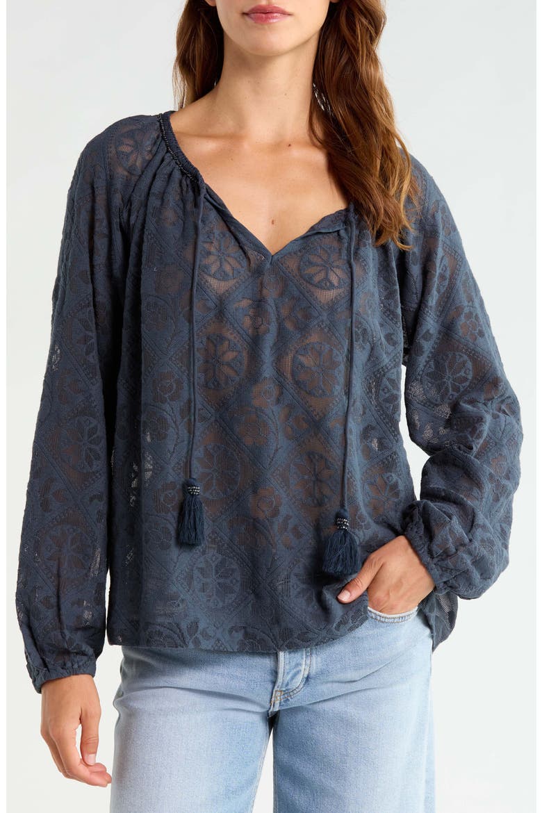 Lace Long Sleeve Cotton Peasant Top, Main, color, INDIA INK