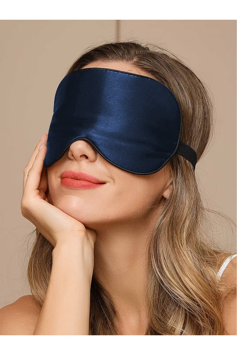 2 Pcs Silk Elastic Band Sleep Eye Mask Set, Alternate, color, Black/DarbBlue