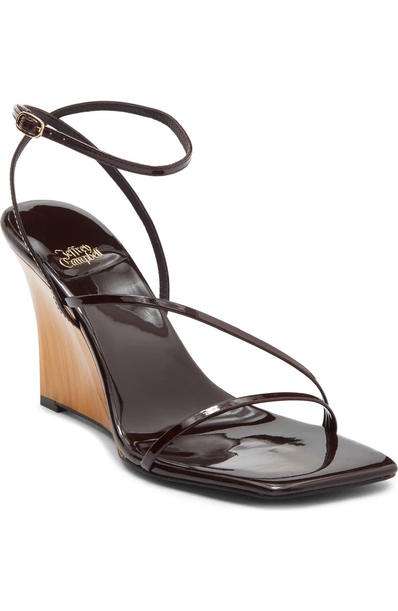 Jeffrey Campbell Topsail Ankle Strap Wedge Sandal, Main, color, Coffee Patent
