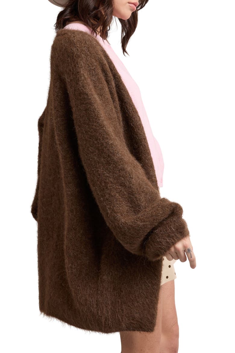Oversized Brushed Cardigan, Alternate, color, CHOCOLATE