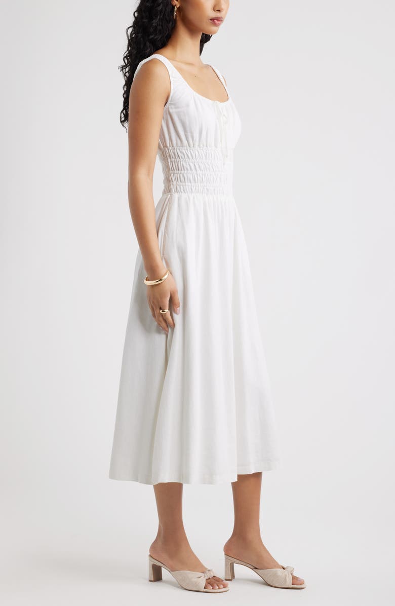Open Edit Smocked Waist Midi Dress, Alternate, color, White