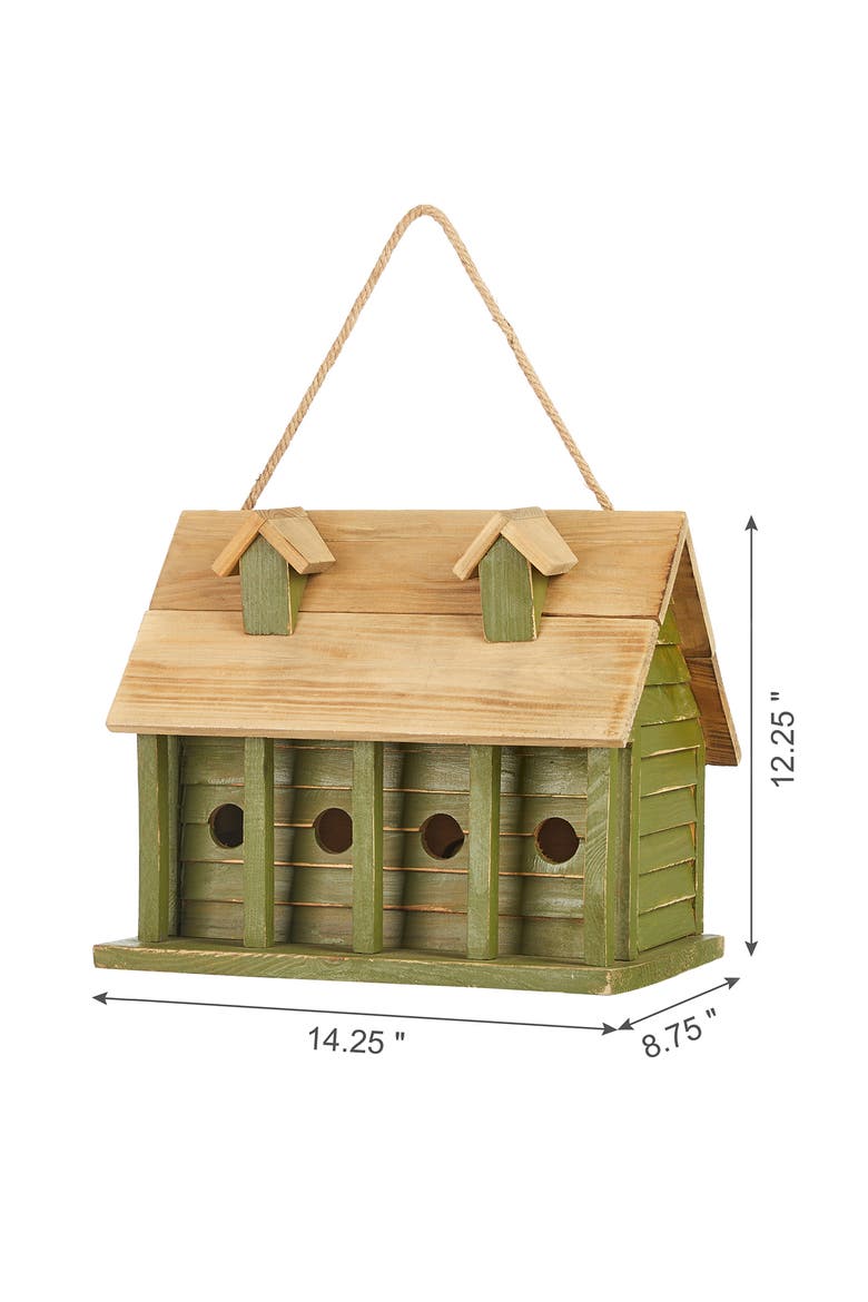14.25"L Oversized Distressed Solid Wood Cottage Birdhouse with Natural Wood Roof, Alternate, color, Green