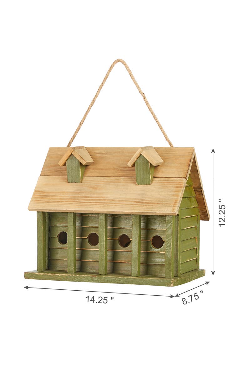 Glitzhome 14.25"L Oversized Distressed Solid Wood Cottage Birdhouse with Natural Wood Roof, Alternate, color, Green