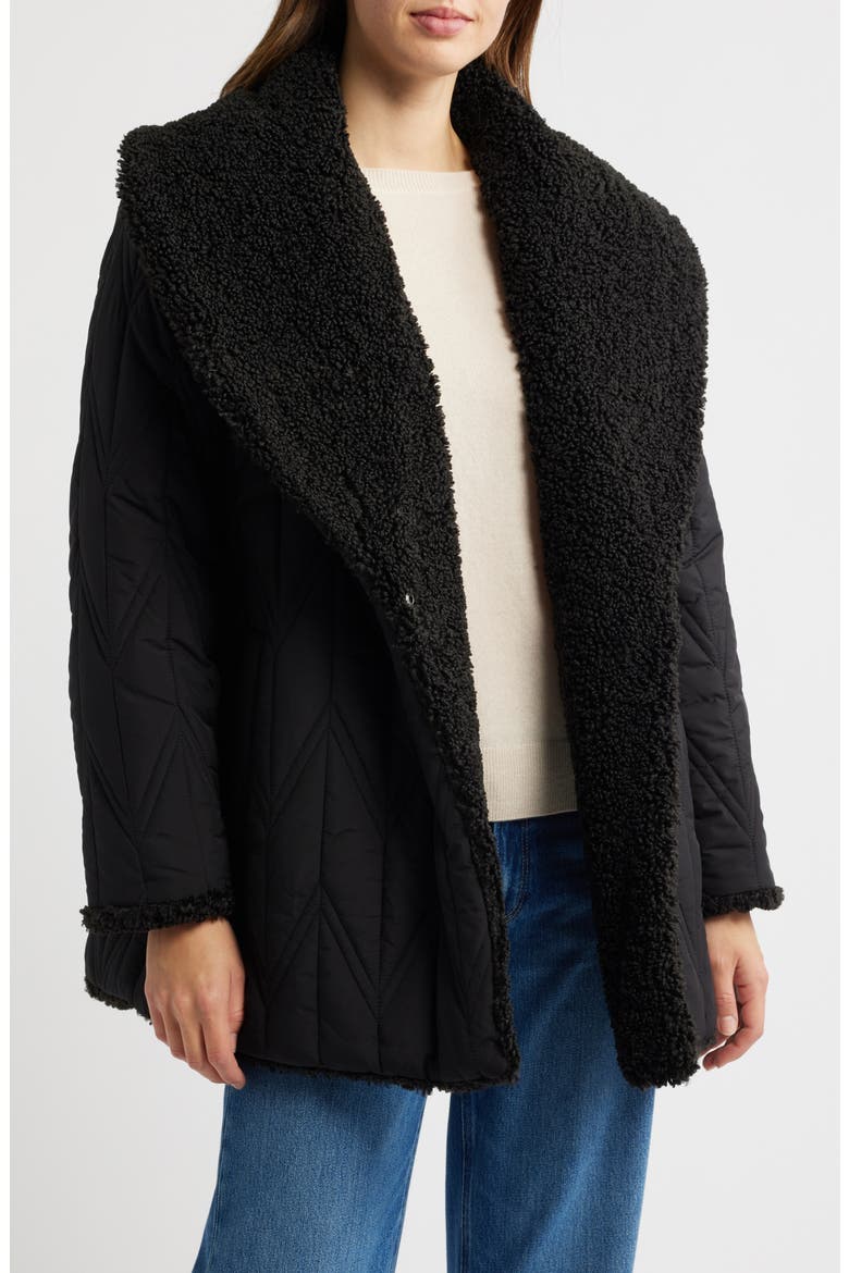 Quilted Faux Shearling Lined Jacket, Alternate, color, BLACK