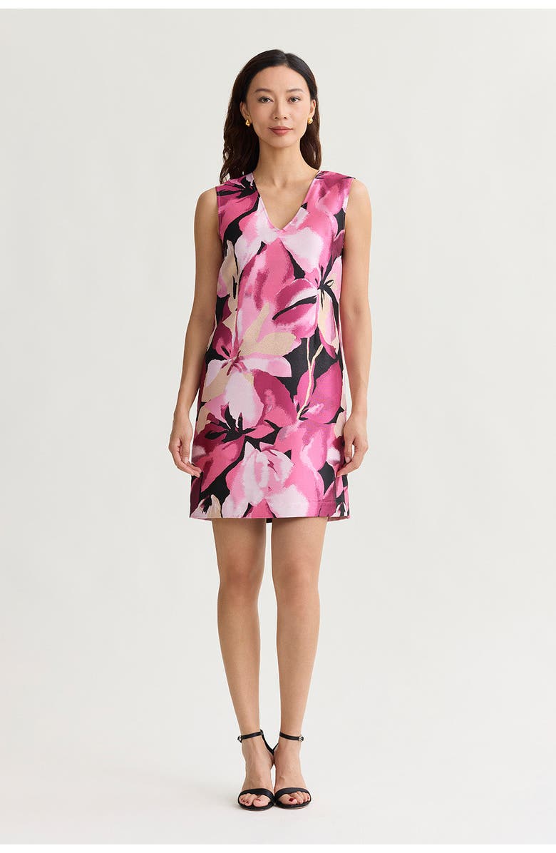 Ming Wang Shimmer Lined Floral Jacquard Woven Sheath Dress, Main, color,