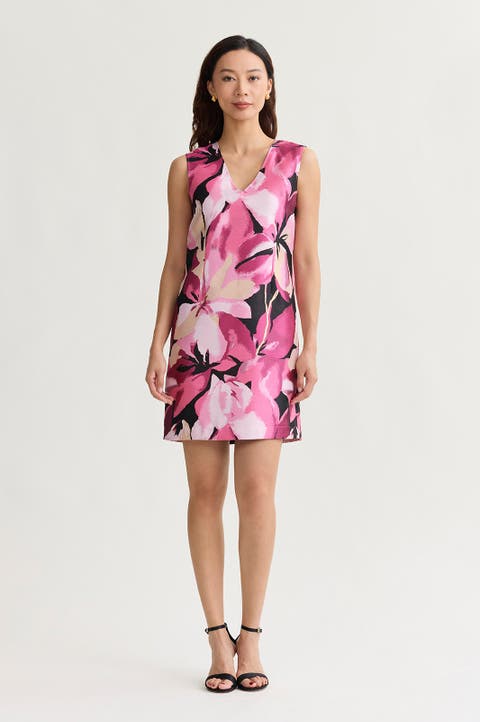 Shimmer Lined Floral Jacquard Woven Sheath Dress
