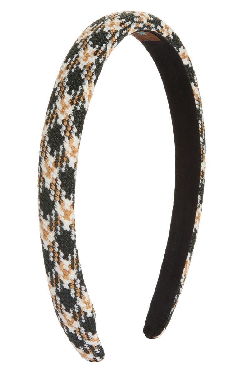 Tasha Skinny Plaid Headband, Main, color, Black Multi