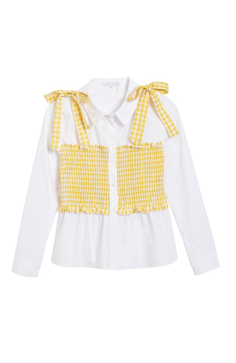 English Factory Gingham Smocked Button-Up Shirt, Main, color, 