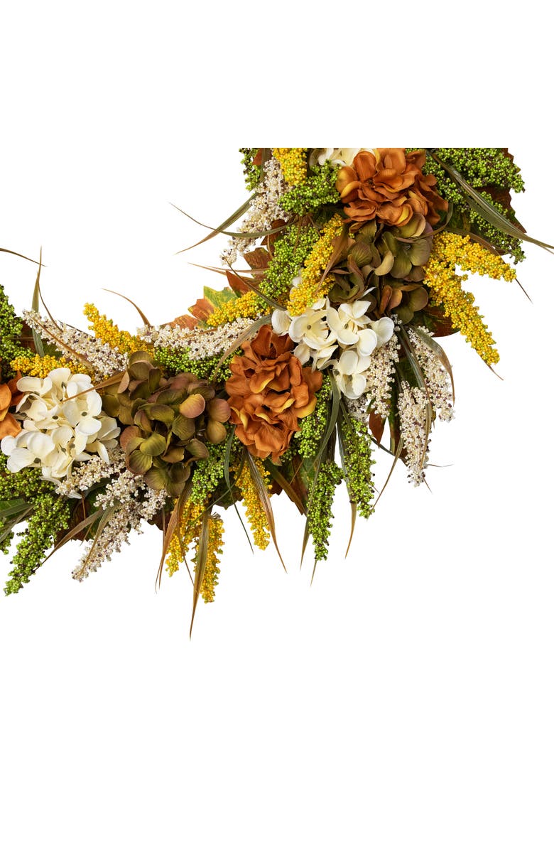 Northlight Hydrangeas and Pip Berry Clusters Floral Artificial Fall Harvest Wreath - 28", Alternate, color, White