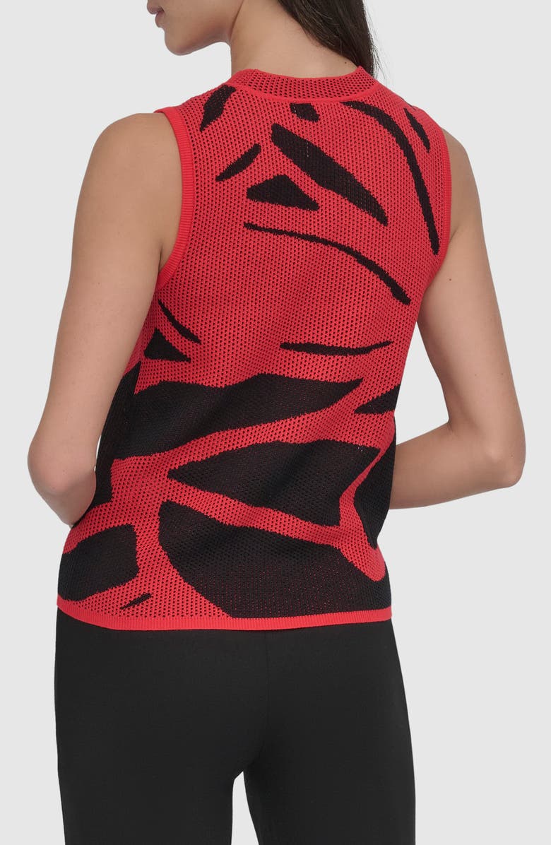 DKNY Abstract Floral Jacquard Sleeveless Cotton-Blend Sweater, Alternate, color, Watermelon/ Black