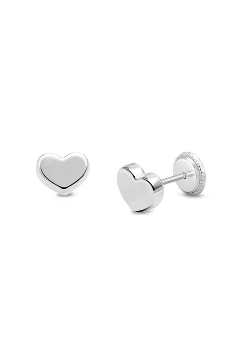 14K Gold Modern Heart Studs Screw Back Earrings