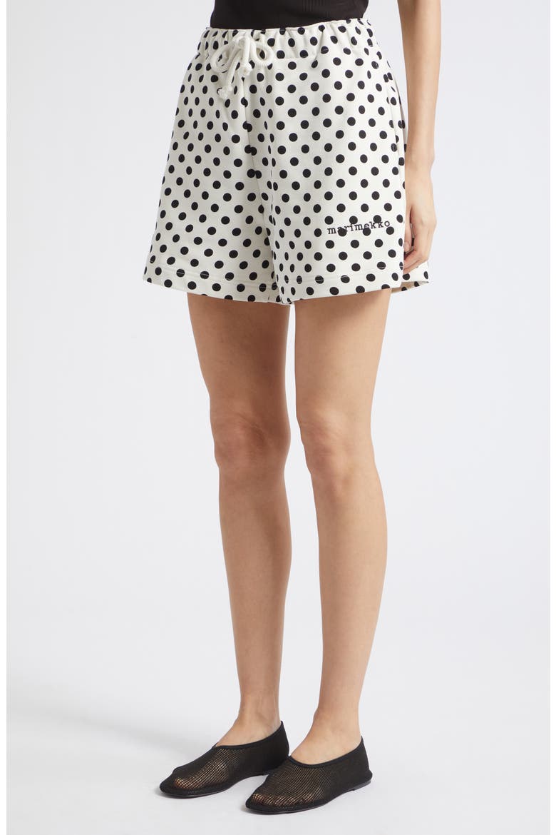 Miksaus Pallo Kioski Polka Dot Cotton Shorts, Alternate, color, OFF WHITE BLACK