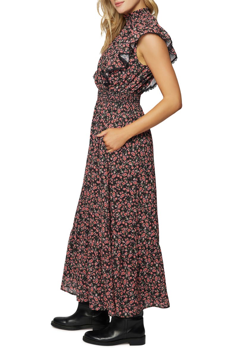 Rose Garden Smocked Waist Maxi Dress, Alternate, color, BLACK PINK FLORAL