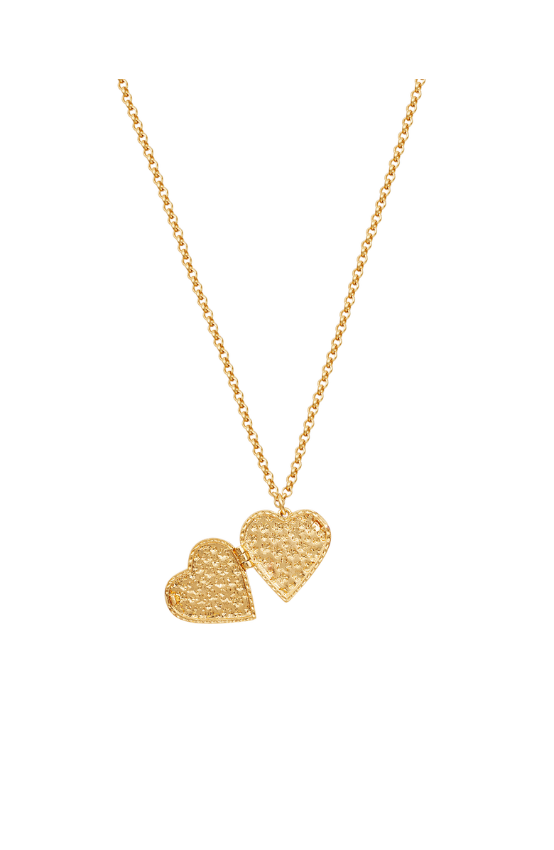 Fable England Forget Me Not Heart Locket Necklace, Alternate, color, Gold