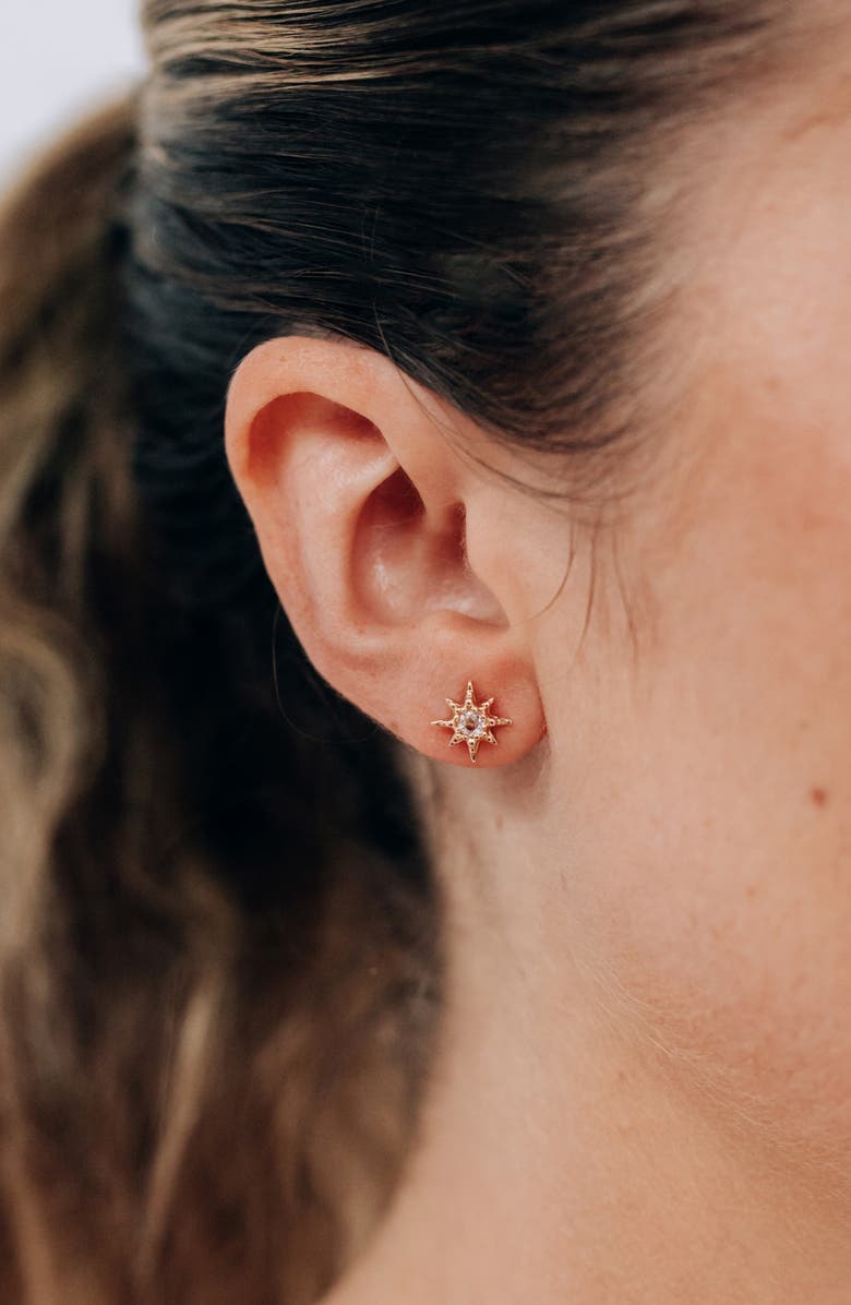 Anzie White Topaz Star Stud Earrings, Alternate, color, Gold