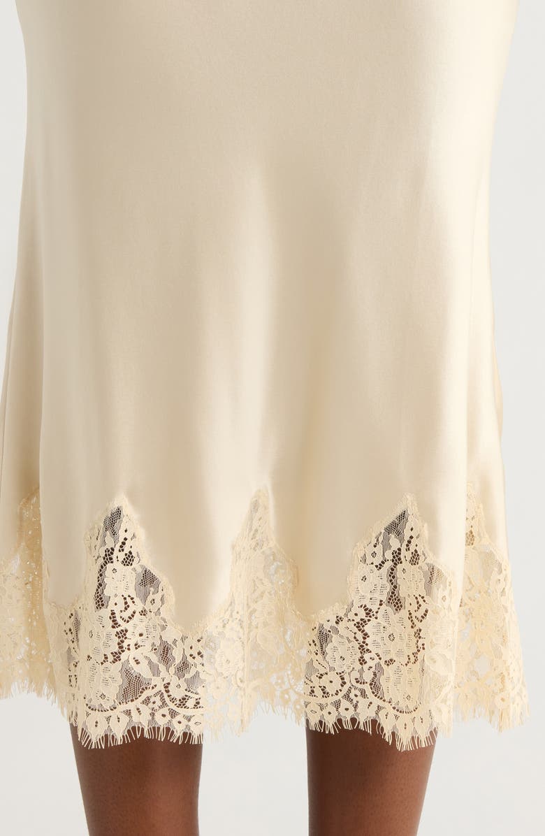 Lace Trim Silk Midi Skirt