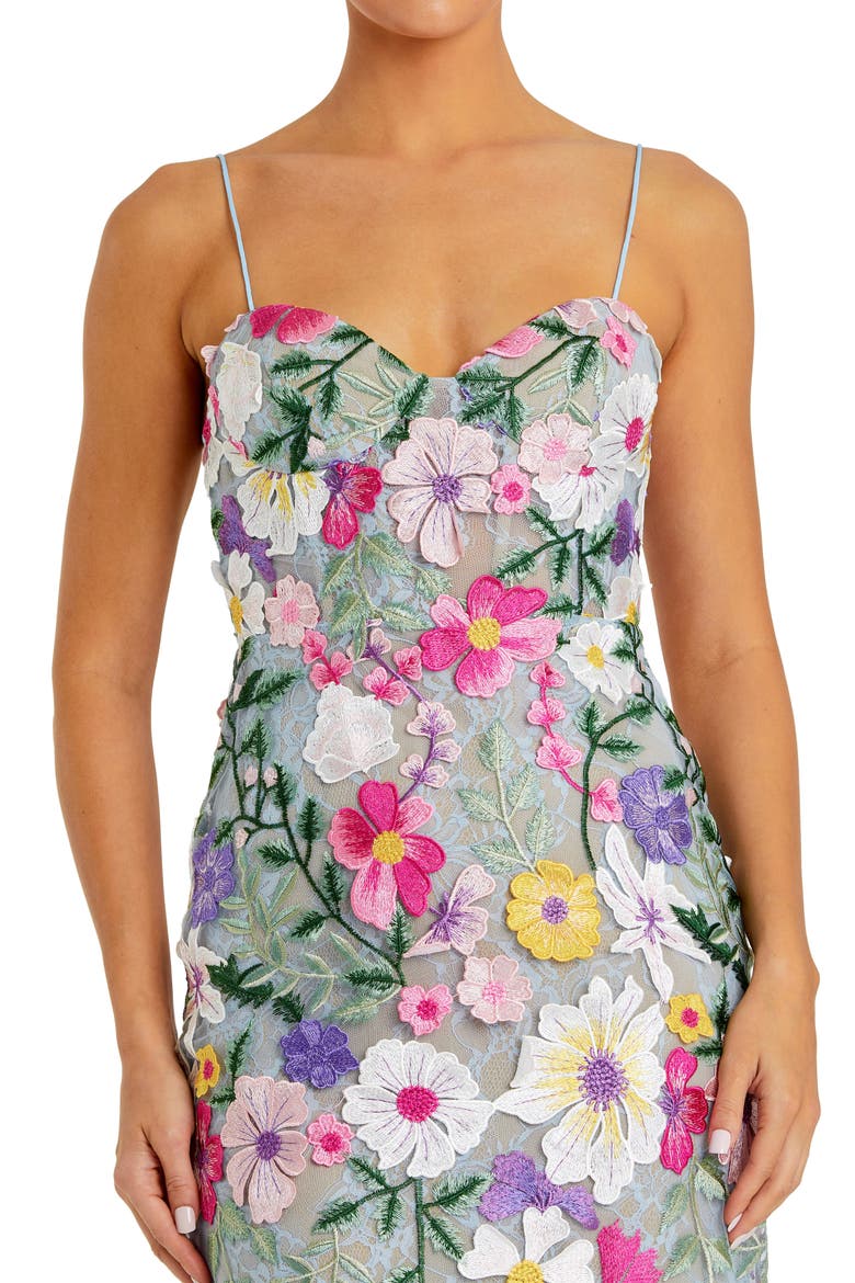 Petite Floral Embroidered Sleeveless Bustier Gown, Alternate, color, Sage Multi