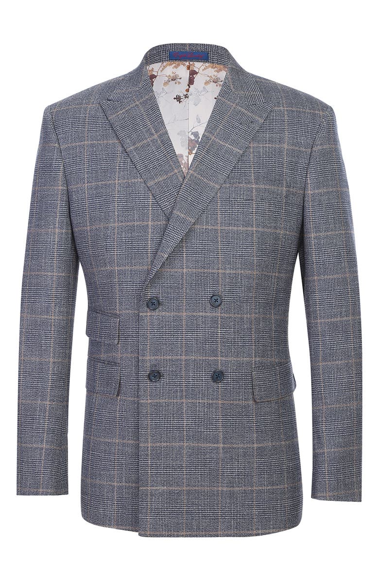 English Laundry Trim Fit Plaid Double Breasted Flat Front Suit, Alternate, color, Blue