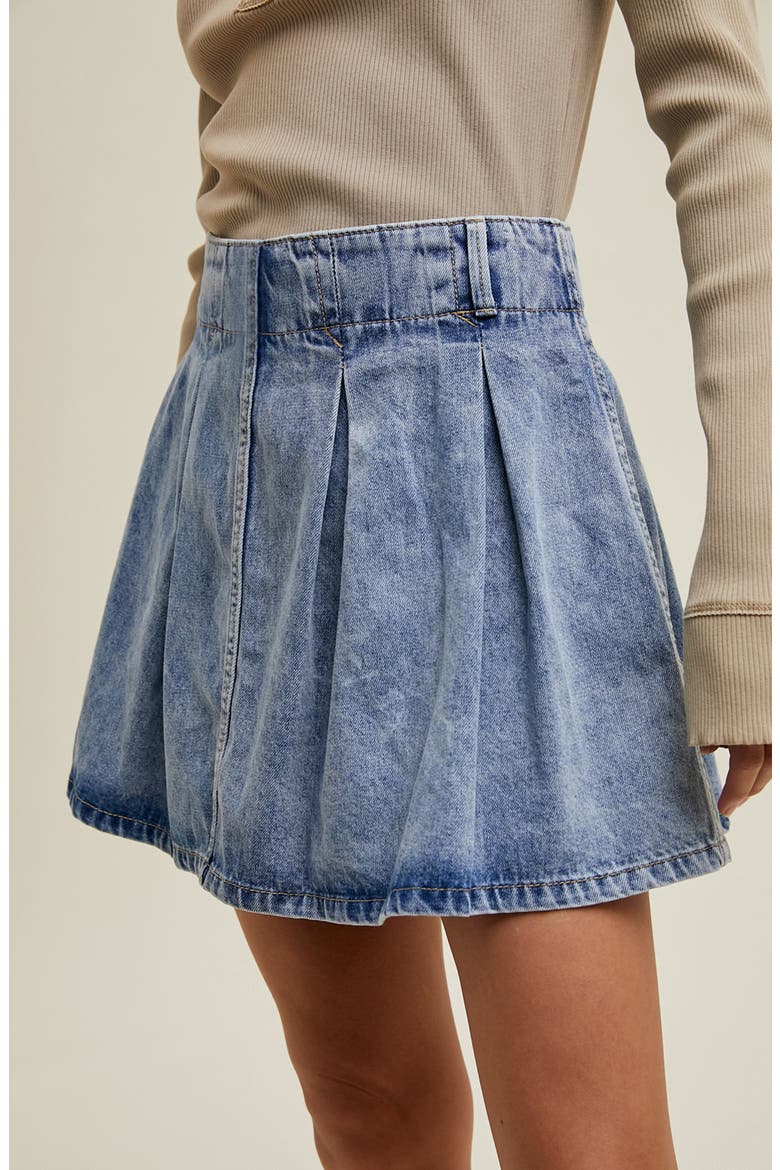 Washed Denim Pleated Miniskirt, Alternate, color, DENIM