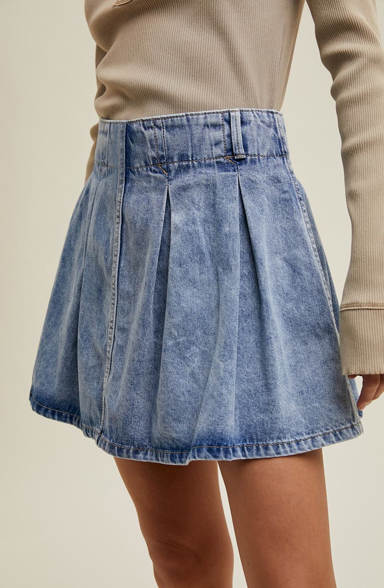 WISHLIST Washed Denim Pleated Miniskirt, Alternate, color, Denim