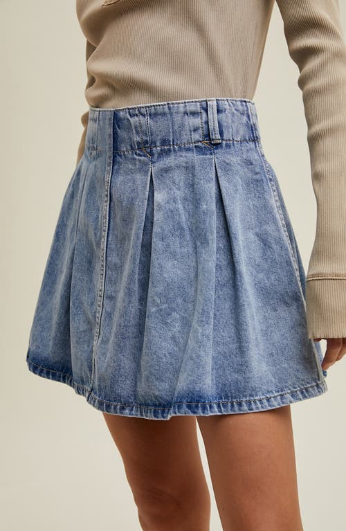 Wishlist Washed Denim Pleated Miniskirt In Blue