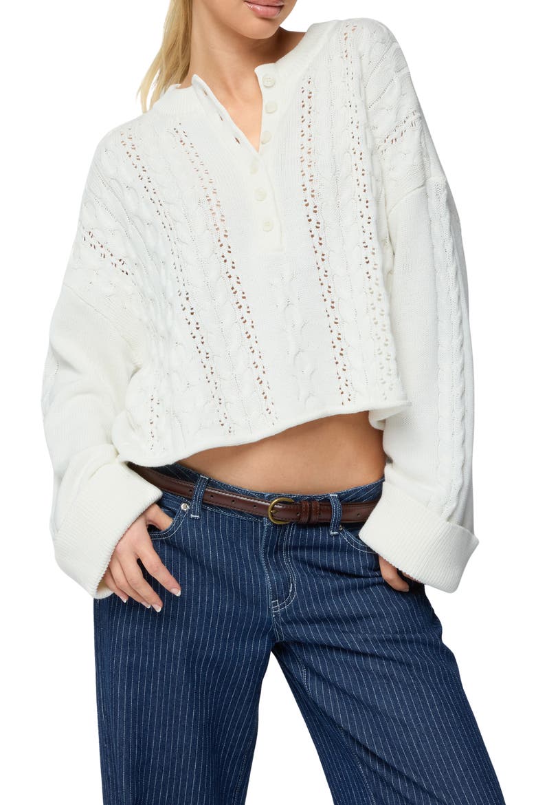 Marianna Crop Henley Cable Sweater, Main, color, IVORY