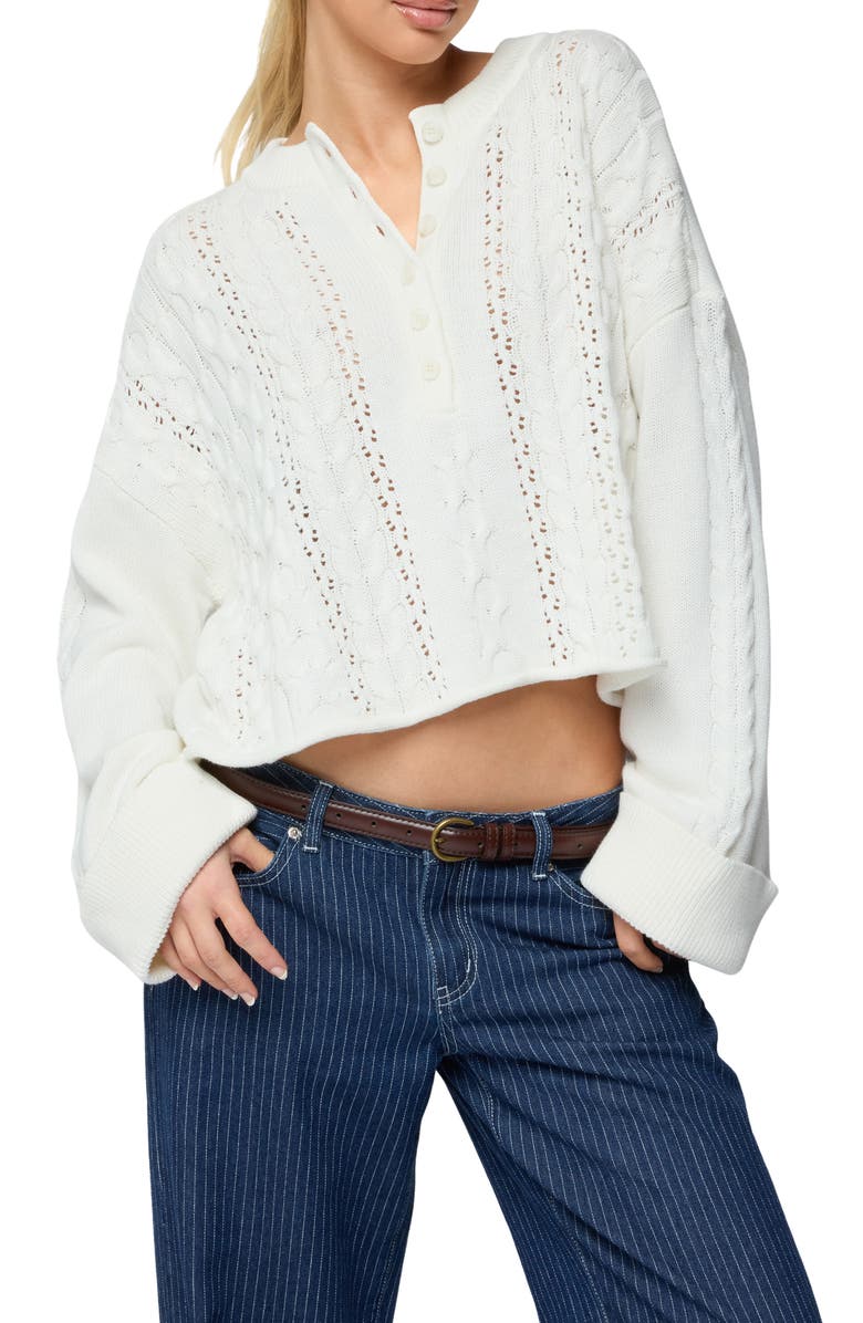 EDIKTED Marianna Crop Henley Cable Sweater, Main, color, 