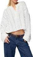 EDIKTED Marianna Crop Henley Cable Sweater