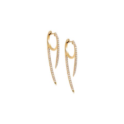 Diamond Pave Clawed Front Back Huggie Earring 14K
