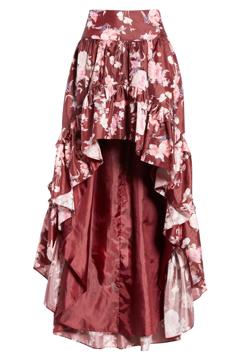 Kalista High/Low Ruffle Skirt, Alternate, color, OXBLOOD