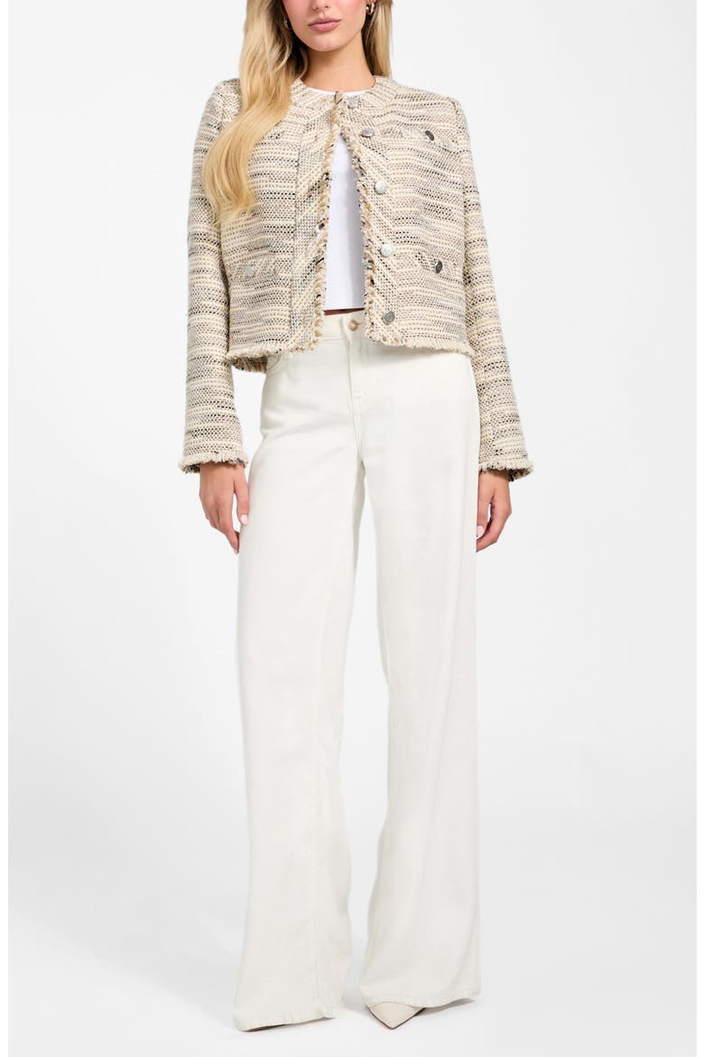 Sutton Fringe Detail Tweed Jacket, Alternate, color, BEIGE