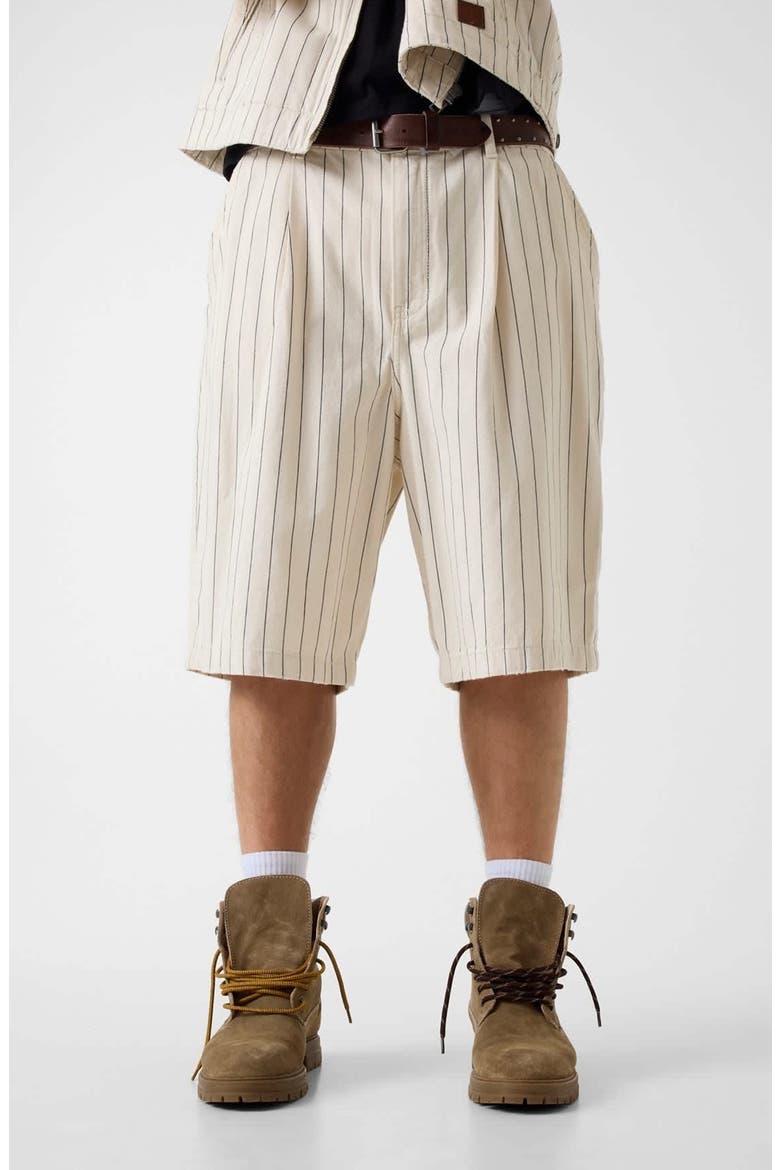 Pleated Stripe Baggy Shorts, Main, color, NATURAL